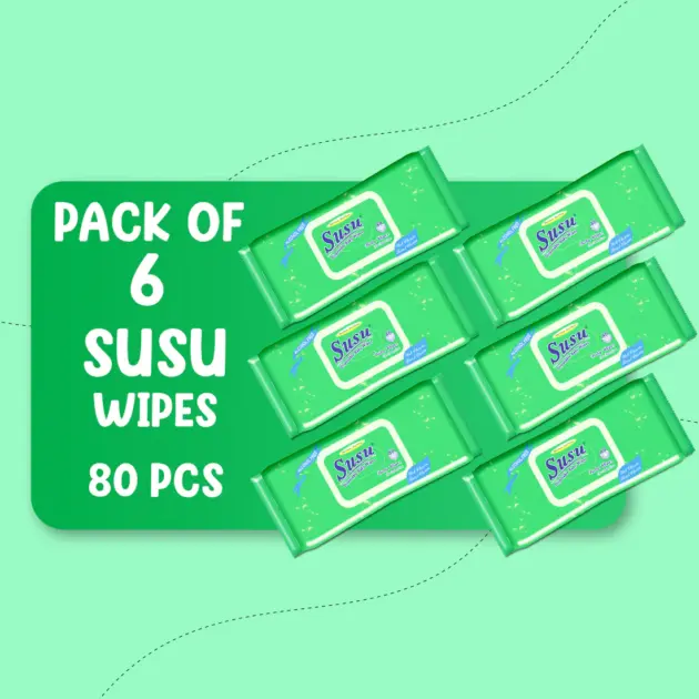 LID OPEN PACK 80'S SUSU WIPES BUNDLE PACK OF 6 PKS