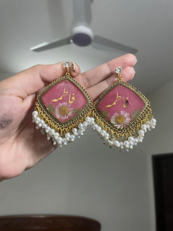 "Elegant Personalized Name Earrings with Real Flowers & Pearl Fringe"