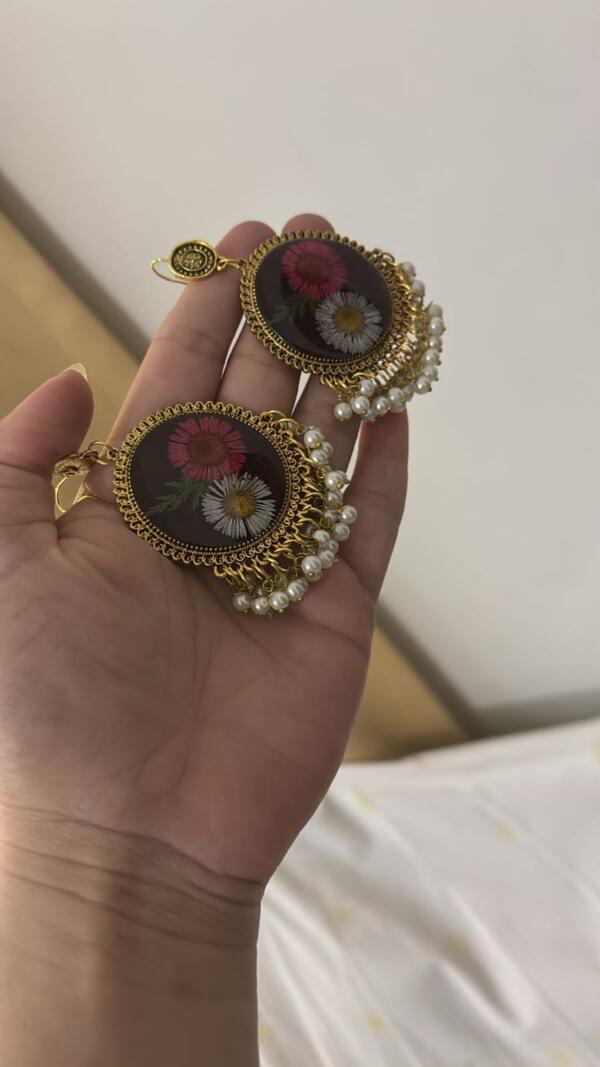 Golden Resin Earrings with Real Dried Flowers
